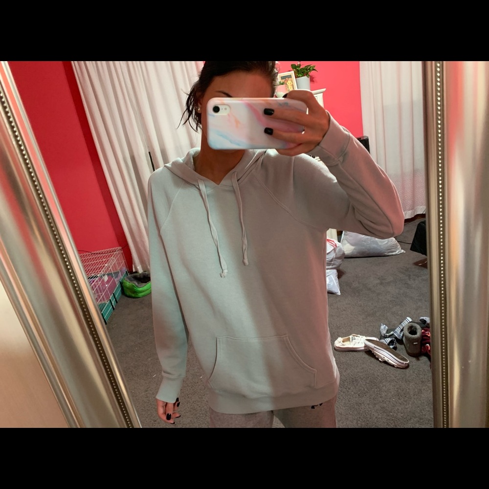 light blue hooded sweatshirt